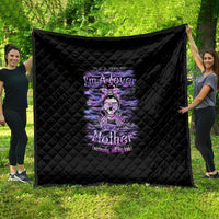 Black diamond-quilted throw blanket with purple skull graphic and “I’m A Lover Mother” text