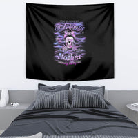 Black tapestry with purple skull graphic and bold text reading 'I'm A Lover' and 'Mother'