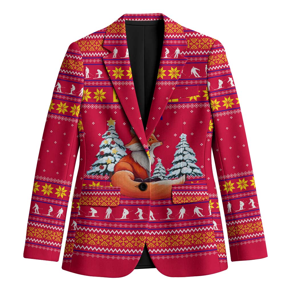 Bon Nadal Andorra Christmas Blazer with Fox Snowy Trees and Andorran Flag - Wonder Print Shop
