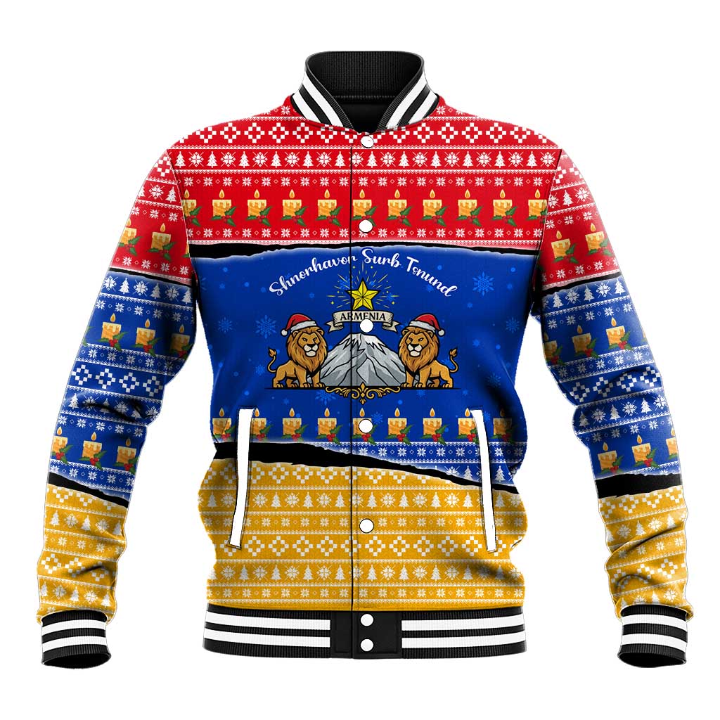Armenia Christmas Baseball Jacket with Shnorhavor Surb Tsnund Lions Flag Colors and Coat of Arms - Wonder Print Shop