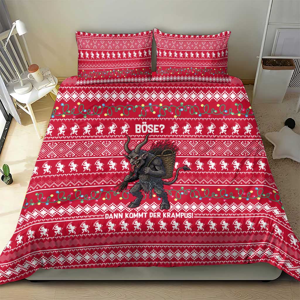 Austria Christmas Bedding Set with German Text Red Pattern and Festive Lights - Wonder Print Shop