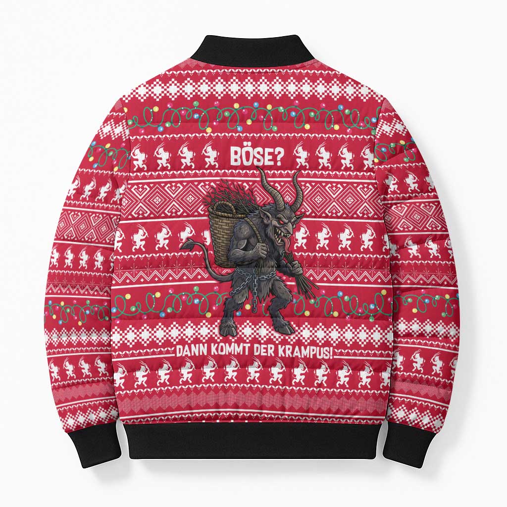 Austria Christmas Bomber Puffer Jacket with German Text Red Pattern and Festive Lights - Wonder Print Shop
