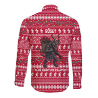 Austria Christmas Long Sleeve Button Shirt with German Text Red Pattern and Festive Lights - Wonder Print Shop