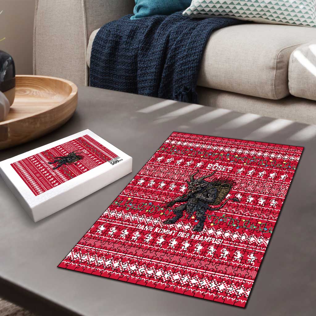 Austria Christmas Puzzle with German Text Red Pattern and Festive Lights - Wonder Print Shop