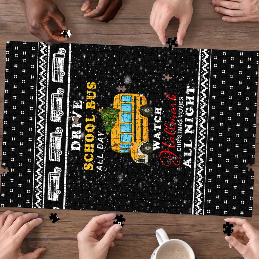 School Bus All Day Christmas Puzzle Xmas Holiday Patterns - Wonder Print Shop