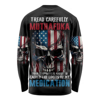 Black long-sleeve shirt with large back graphic, skull and American flag-style print