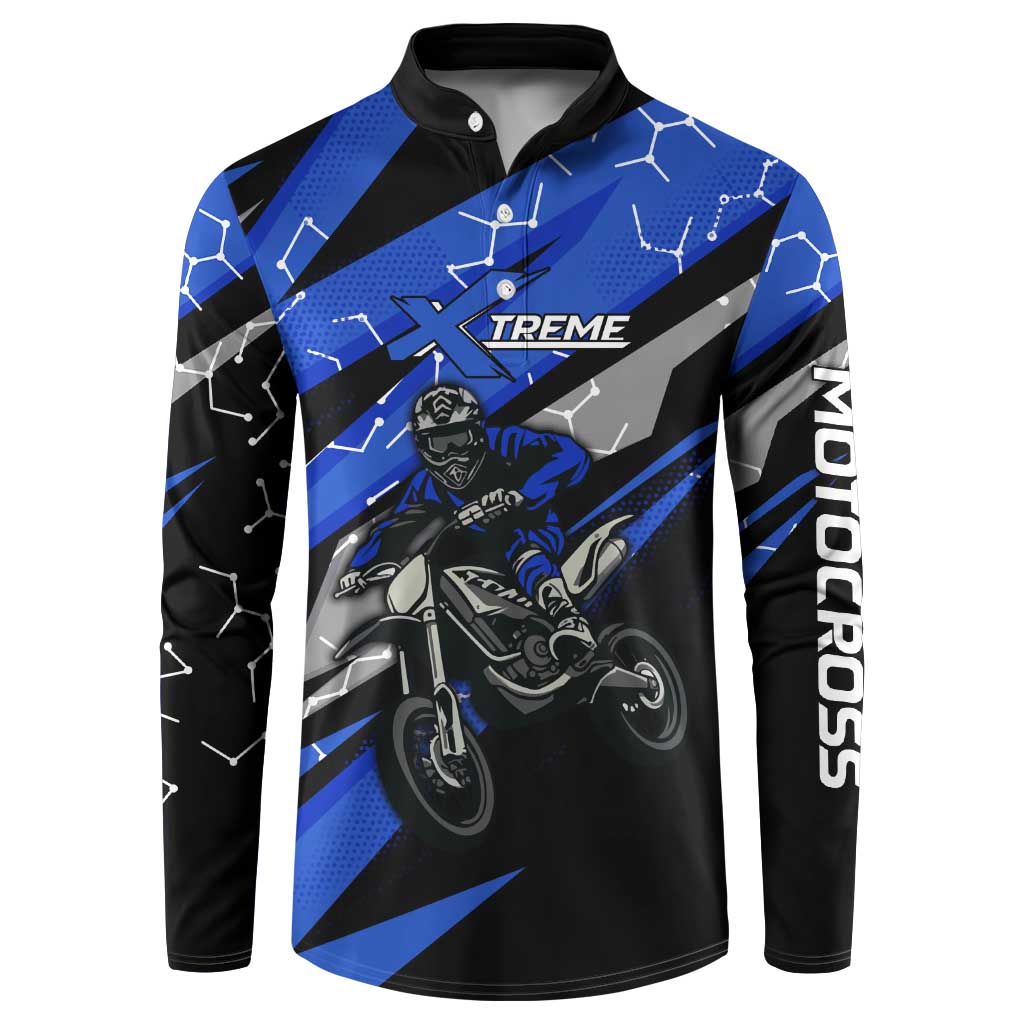 Personalized Extreme Motocross Button Sweatshirt with Blue Rider – Dirt Bike Racing Design - Wonder Print Shop