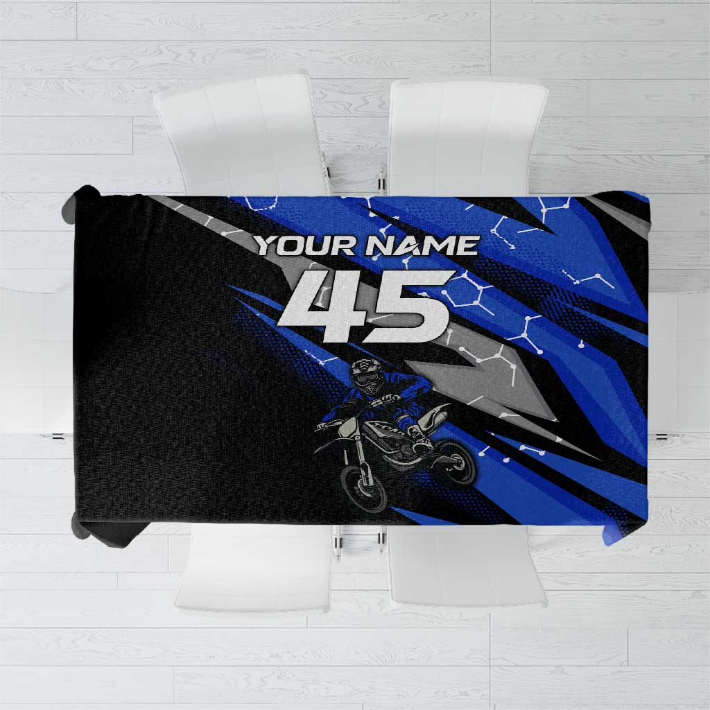 Personalized Extreme Motocross Tablecloth with Blue Rider – Dirt Bike Racing Design - Wonder Print Shop