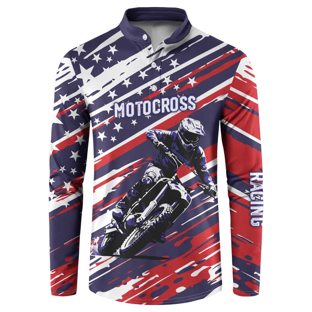 Personalized Patriotic Motocross Button Sweatshirt with USA Flag Colors – Dirt Bike Racing Design - Wonder Print Shop