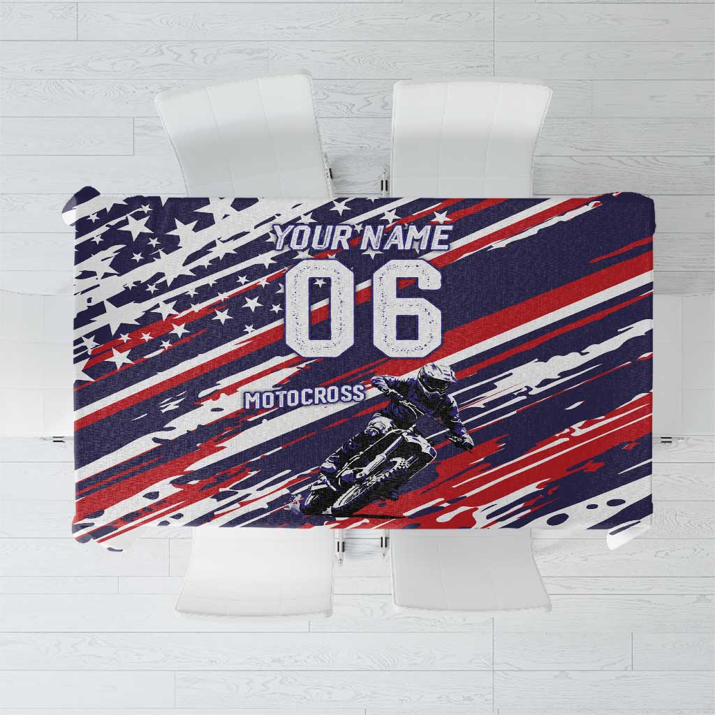 Personalized Patriotic Motocross Tablecloth with USA Flag Colors – Dirt Bike Racing Design - Wonder Print Shop