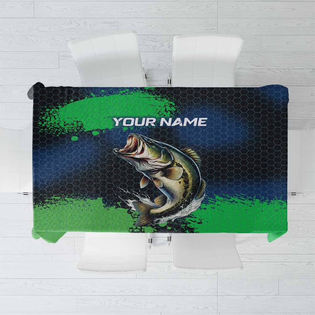 Personalized Bass Fishing Tablecloth with Jumping Fish – Green and Black Angler Design - Wonder Print Shop