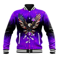 Personalized Patriotic Eagle Bowling Baseball Jacket with Purple Flames USA Flag Wings Design - Wonder Print Shop