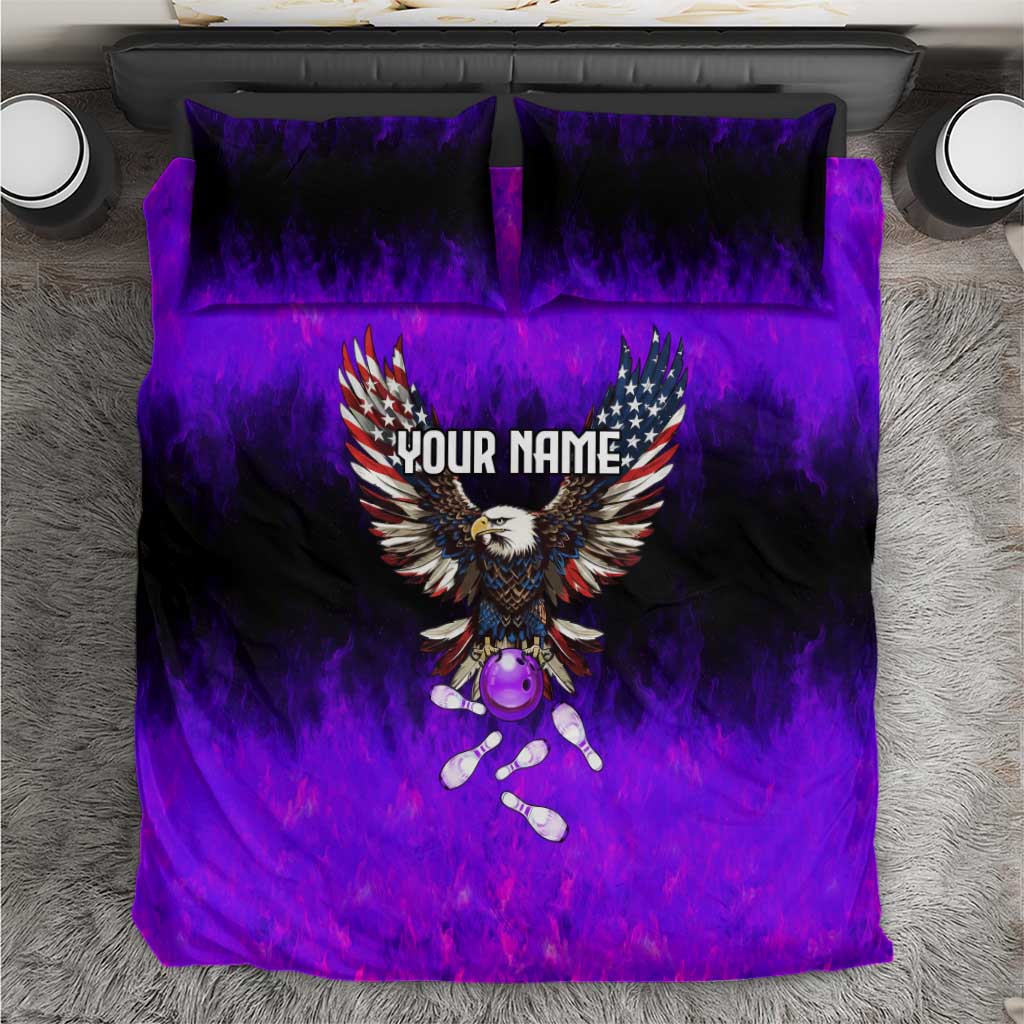Personalized Patriotic Eagle Bowling Bedding Set with Purple Flames USA Flag Wings Design - Wonder Print Shop