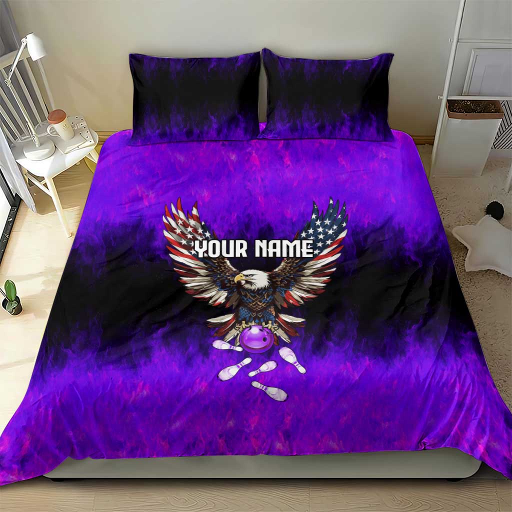 Personalized Patriotic Eagle Bowling Bedding Set with Purple Flames USA Flag Wings Design - Wonder Print Shop