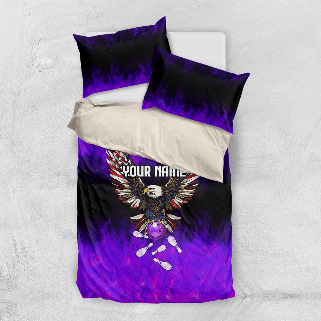 Personalized Patriotic Eagle Bowling Bedding Set with Purple Flames USA Flag Wings Design - Wonder Print Shop