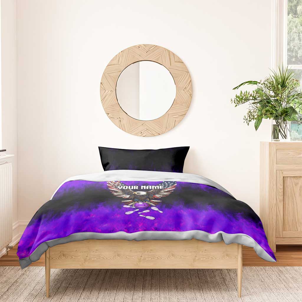 Personalized Patriotic Eagle Bowling Bedding Set with Purple Flames USA Flag Wings Design - Wonder Print Shop