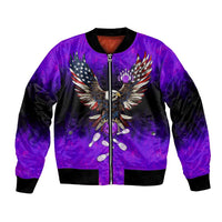 Personalized Patriotic Eagle Bowling Bomber Jacket with Purple Flames USA Flag Wings Design - Wonder Print Shop