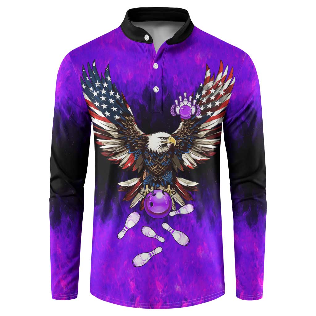 Personalized Patriotic Eagle Bowling Button Sweatshirt with Purple Flames USA Flag Wings Design - Wonder Print Shop