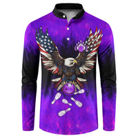 Personalized Patriotic Eagle Bowling Button Sweatshirt with Purple Flames USA Flag Wings Design - Wonder Print Shop