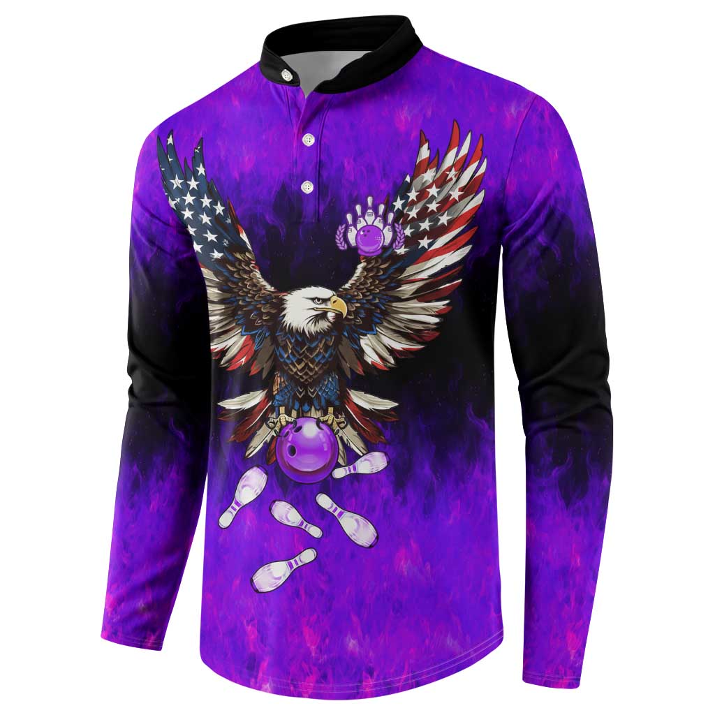 Personalized Patriotic Eagle Bowling Button Sweatshirt with Purple Flames USA Flag Wings Design - Wonder Print Shop