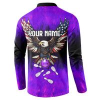 Personalized Patriotic Eagle Bowling Button Sweatshirt with Purple Flames USA Flag Wings Design - Wonder Print Shop