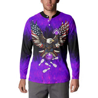 Personalized Patriotic Eagle Bowling Button Sweatshirt with Purple Flames USA Flag Wings Design - Wonder Print Shop
