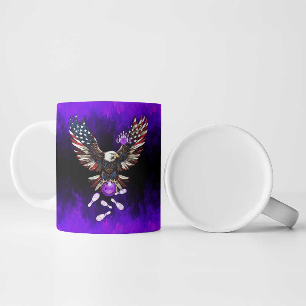 Personalized Patriotic Eagle Bowling Ceramic Mug with Purple Flames USA Flag Wings Design - Wonder Print Shop