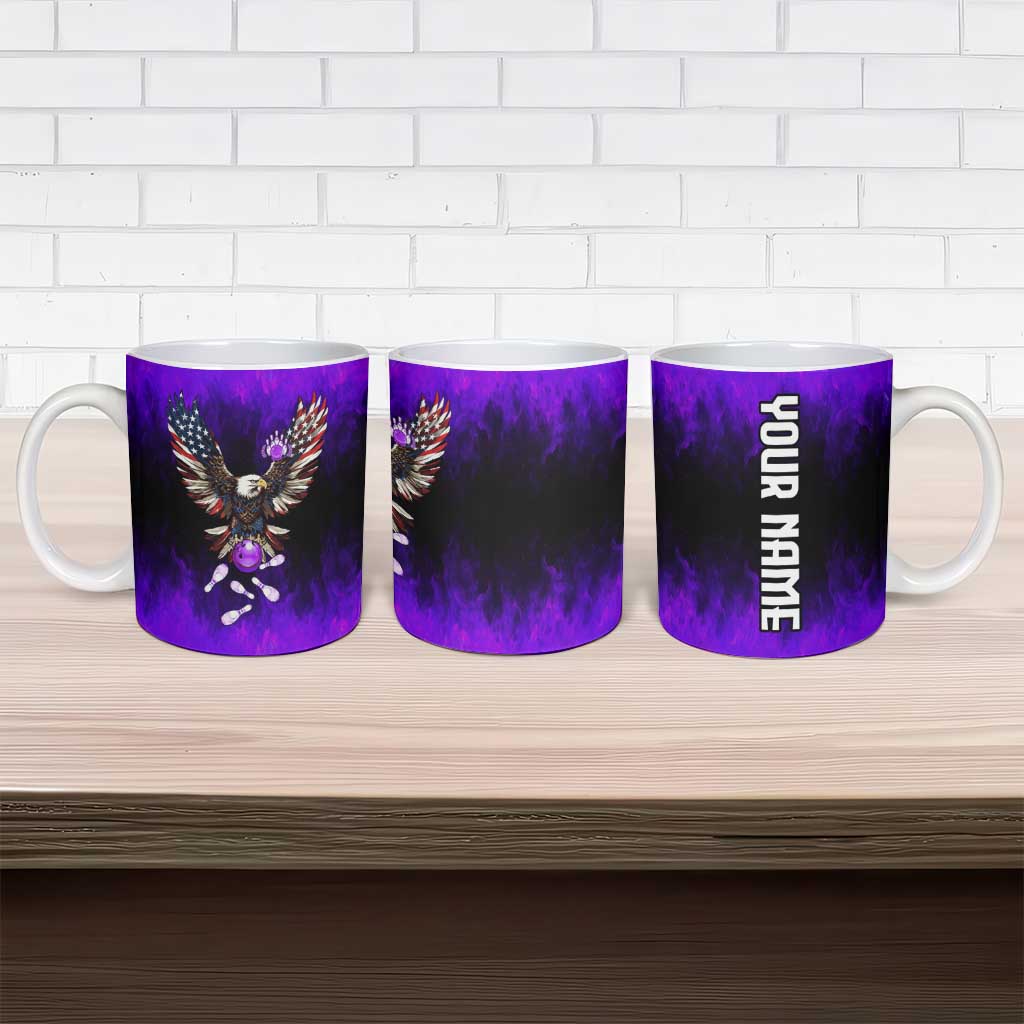 Personalized Patriotic Eagle Bowling Ceramic Mug with Purple Flames USA Flag Wings Design - Wonder Print Shop