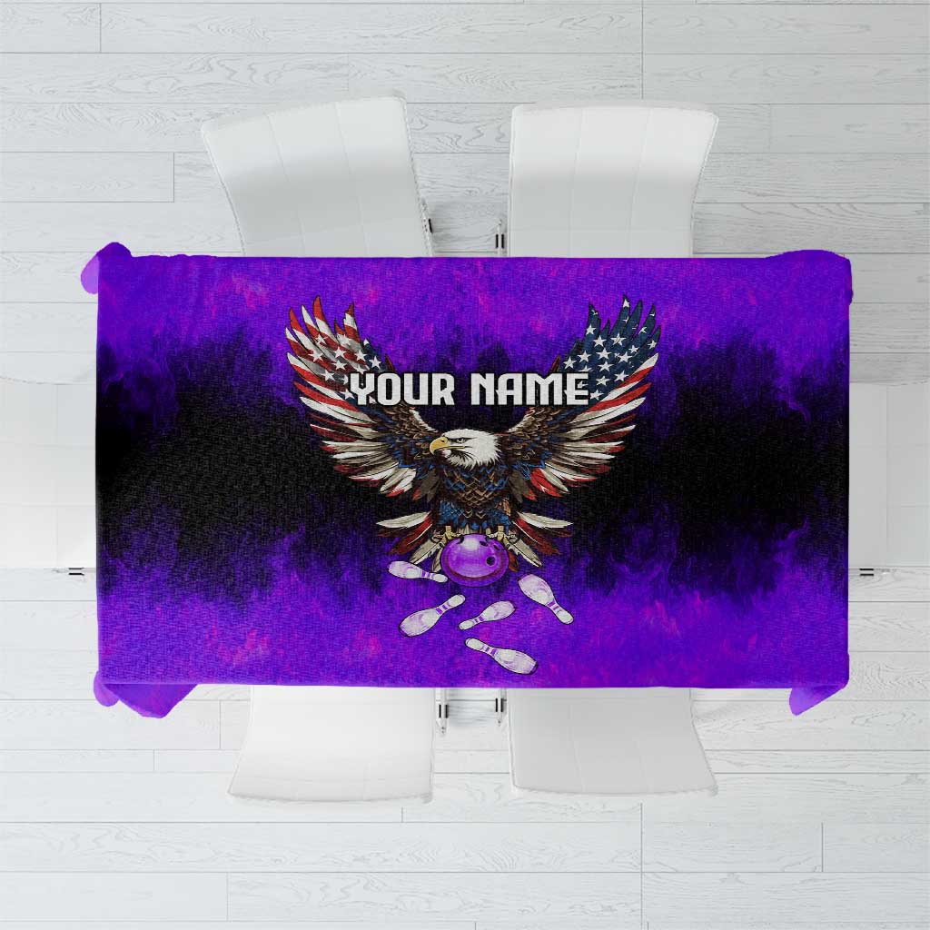 Personalized Patriotic Eagle Bowling Tablecloth with Purple Flames USA Flag Wings Design - Wonder Print Shop