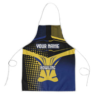 Personalized Blue and Yellow Bowling Apron with Striking Pins Retro Dot Pattern Design - Wonder Print Shop