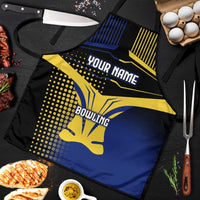 Personalized Blue and Yellow Bowling Apron with Striking Pins Retro Dot Pattern Design - Wonder Print Shop