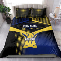 Personalized Blue and Yellow Bowling Bedding Set with Striking Pins Retro Dot Pattern Design - Wonder Print Shop