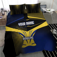 Personalized Blue and Yellow Bowling Bedding Set with Striking Pins Retro Dot Pattern Design - Wonder Print Shop