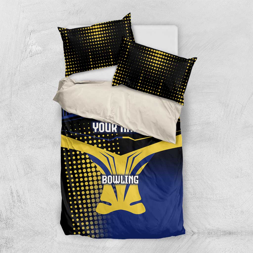 Personalized Blue and Yellow Bowling Bedding Set with Striking Pins Retro Dot Pattern Design - Wonder Print Shop