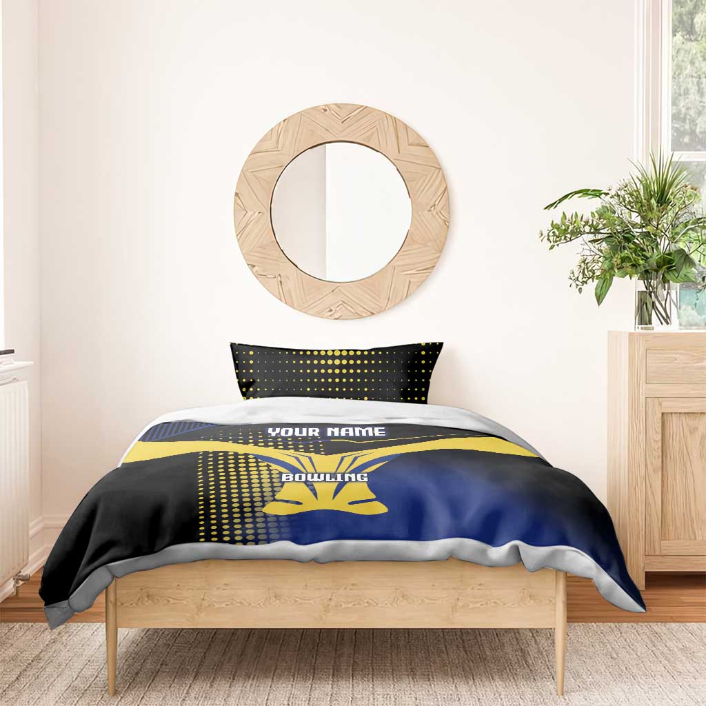 Personalized Blue and Yellow Bowling Bedding Set with Striking Pins Retro Dot Pattern Design - Wonder Print Shop