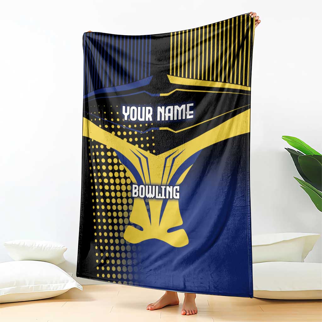 Personalized Blue and Yellow Bowling Blanket with Striking Pins Retro Dot Pattern Design - Wonder Print Shop
