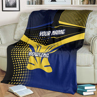 Personalized Blue and Yellow Bowling Blanket with Striking Pins Retro Dot Pattern Design - Wonder Print Shop