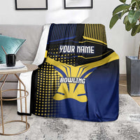 Personalized Blue and Yellow Bowling Blanket with Striking Pins Retro Dot Pattern Design - Wonder Print Shop