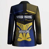 Personalized Blue and Yellow Bowling Blazer with Striking Pins Retro Dot Pattern Design - Wonder Print Shop