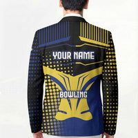 Personalized Blue and Yellow Bowling Blazer with Striking Pins Retro Dot Pattern Design - Wonder Print Shop