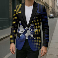 Personalized Blue and Yellow Bowling Blazer with Striking Pins Retro Dot Pattern Design - Wonder Print Shop
