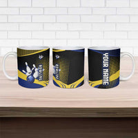 Personalized Blue and Yellow Bowling Ceramic Mug with Striking Pins Retro Dot Pattern Design - Wonder Print Shop