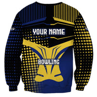 Personalized Blue and Yellow Bowling Sweatshirt with Striking Pins Retro Dot Pattern Design - Wonder Print Shop
