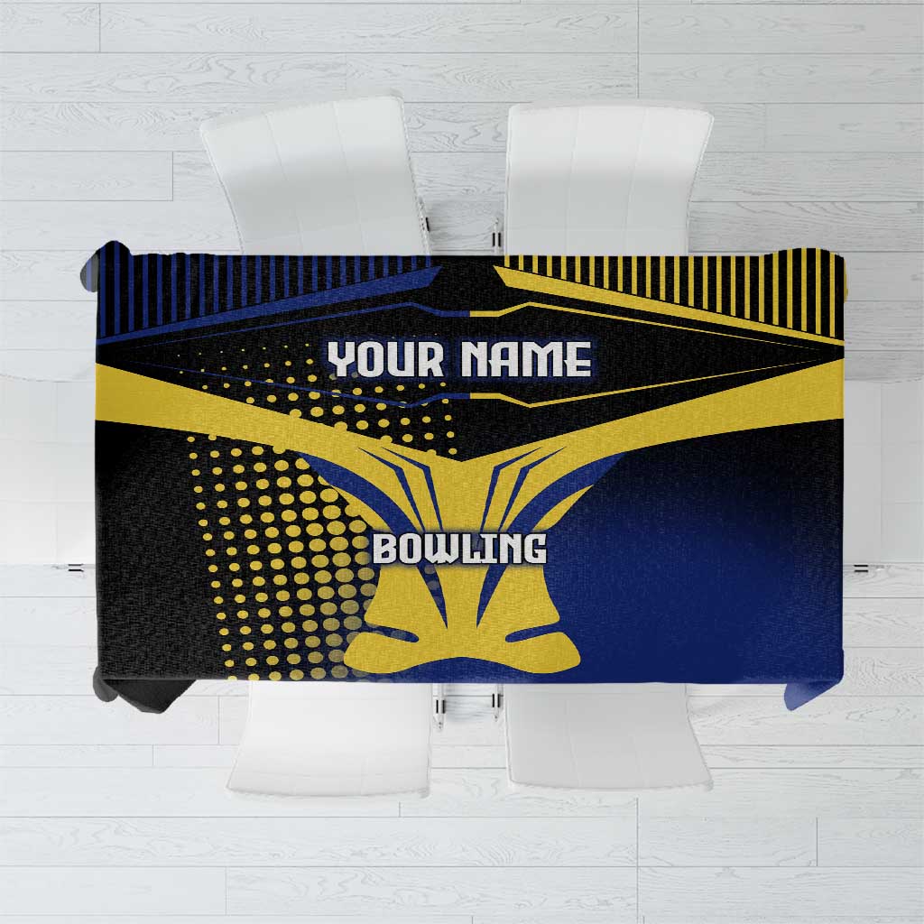 Personalized Blue and Yellow Bowling Tablecloth with Striking Pins Retro Dot Pattern Design - Wonder Print Shop