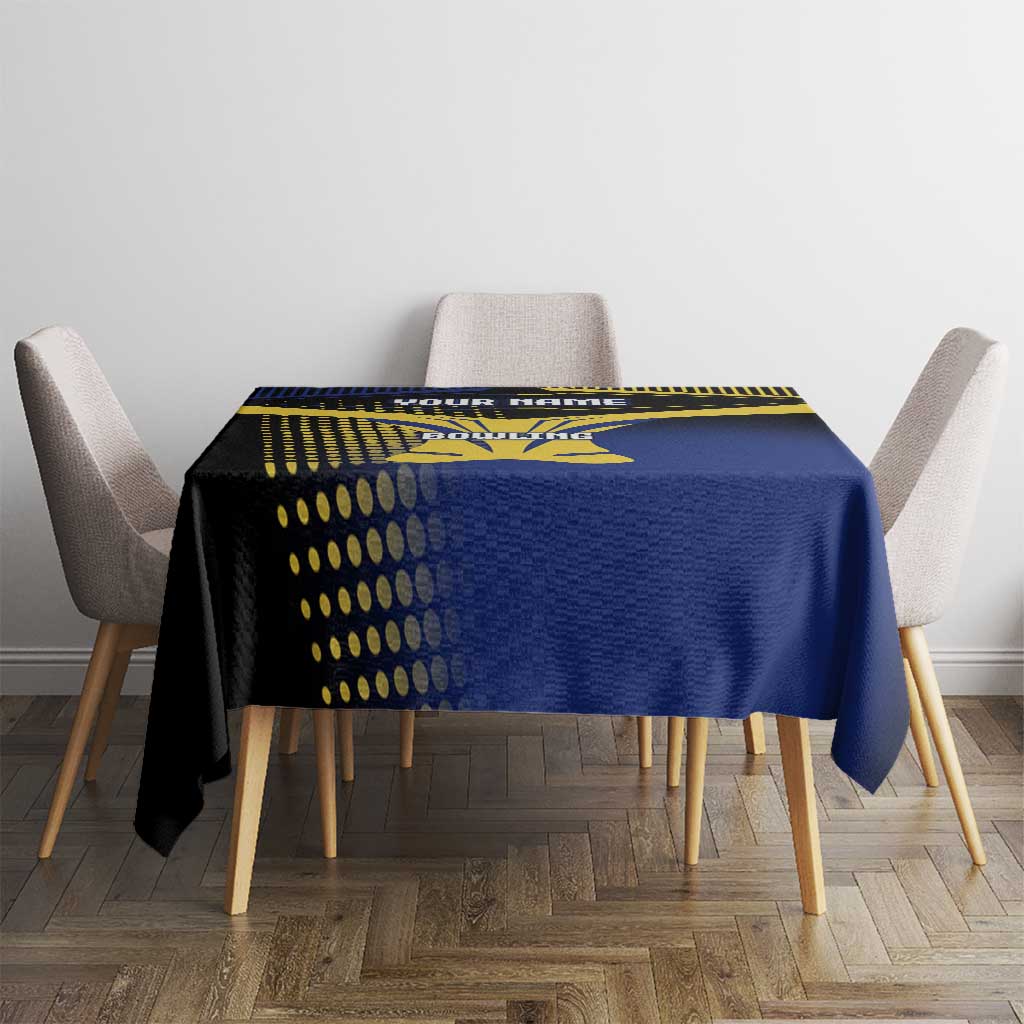 Personalized Blue and Yellow Bowling Tablecloth with Striking Pins Retro Dot Pattern Design - Wonder Print Shop
