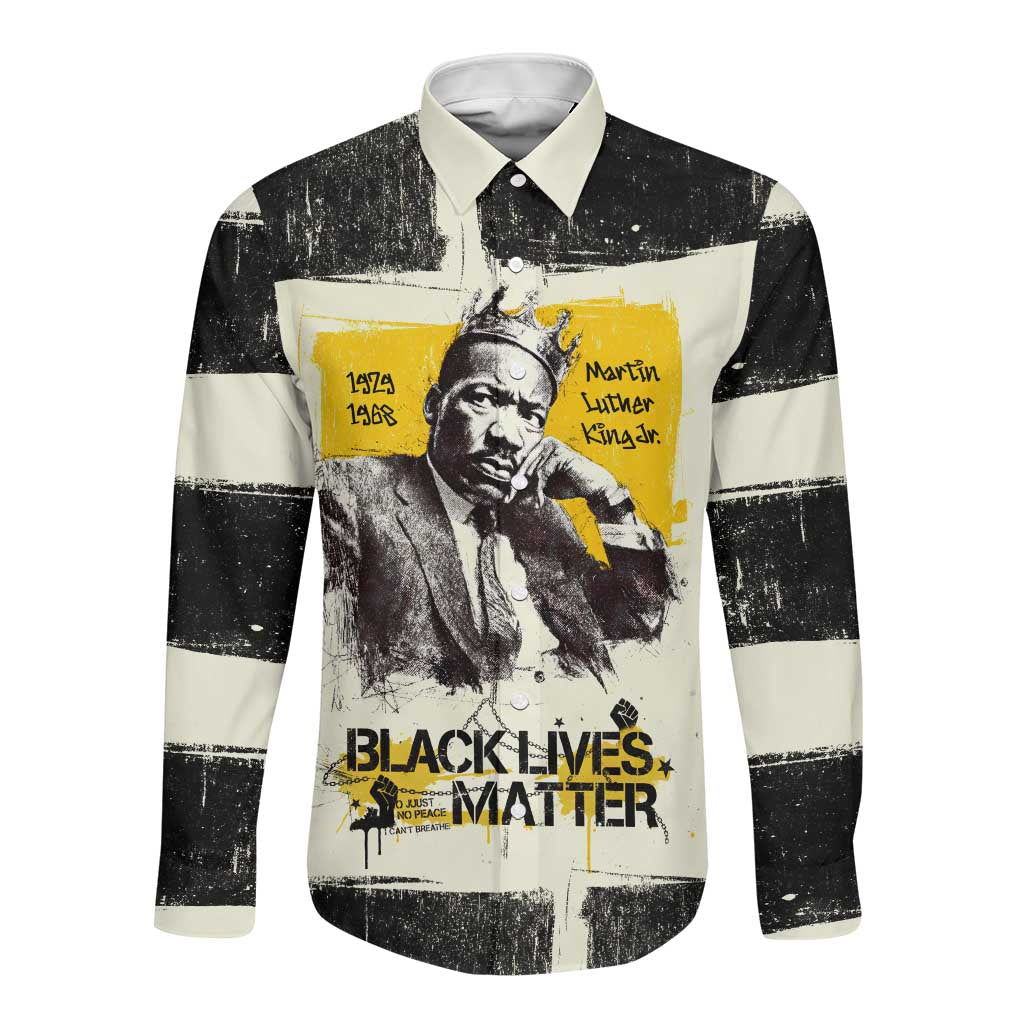 Martin Luther King Jr Long Sleeve Button Shirt Black Lives Matter Street Art Portrait Civil Rights Tribute Bold Striped - Wonder Print Shop