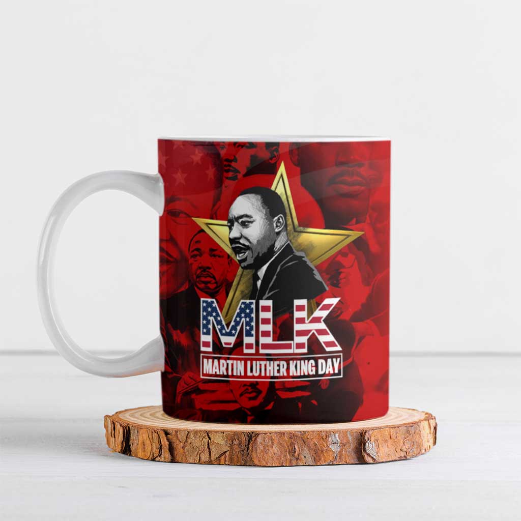 MLK Day Ceramic Mug Martin Luther King Jr Tribute American Flag Lettering - Wonder Print Shop