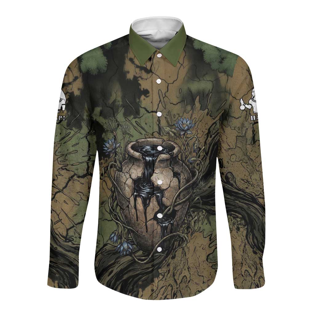Hapi Egyptian Long Sleeve Button Shirt Bringer of Kemet Nature Spirit Flowing Water and Earth Harmony