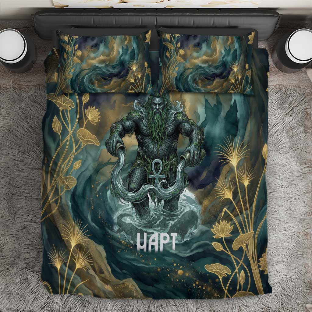 Egyptian Hapi Bedding Set God of the Nile Ankh Symbol Lotus Flowers and Sacred River Energy