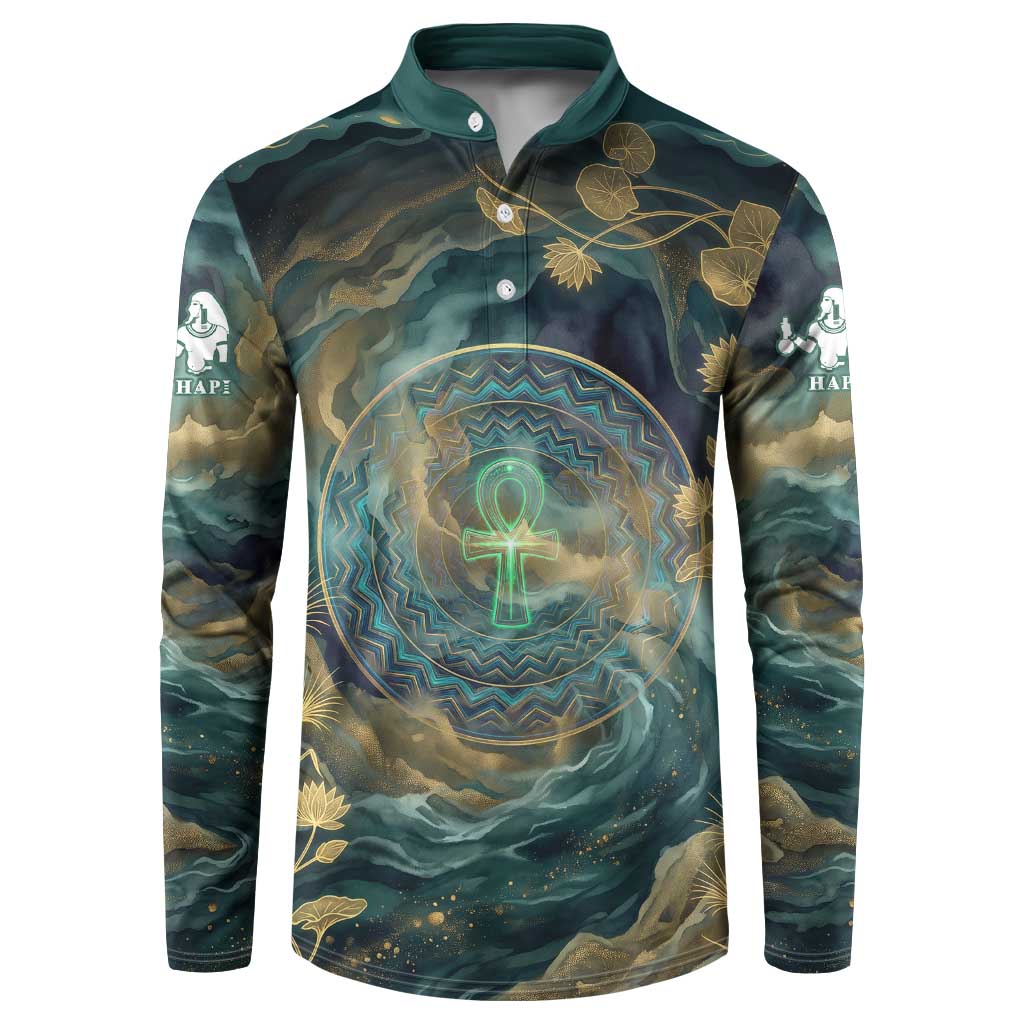 Egyptian Hapi Button Sweatshirt God of the Nile Ankh Symbol Lotus Flowers and Sacred River Energy